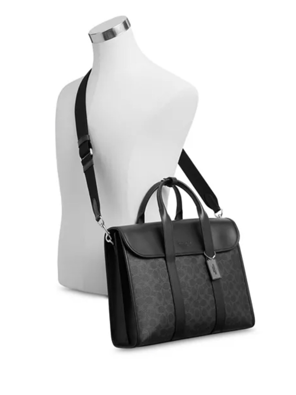 Coach Gotham black Signature Canvas & Leather Briefcase with Shoulder Strap